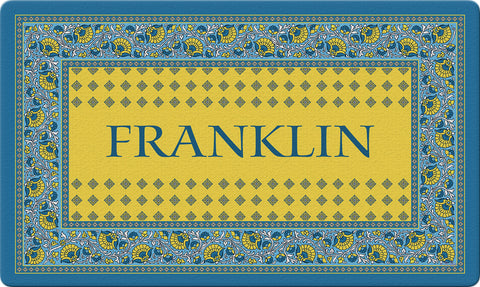 French Paisley-Yellow Personalized Text Doormat Example of Personalization Custom Product Image