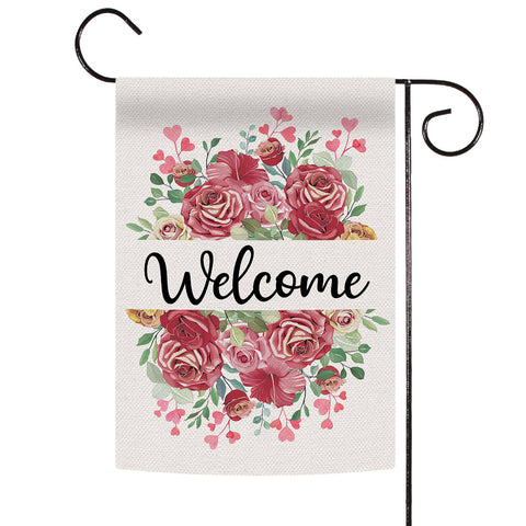 Welcome Heart Flowers Flag image 1