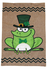 St. Patricks Frog Burlap Flag (12 x 18