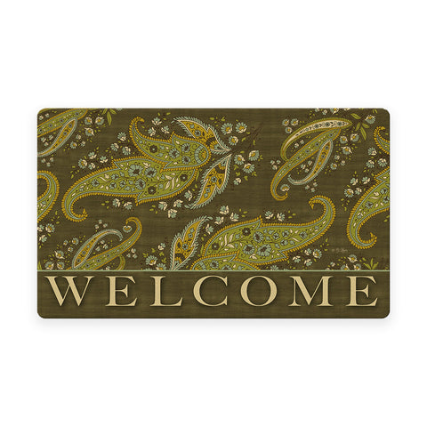 Green Stained Paisley- Welcome Door Mat image 1