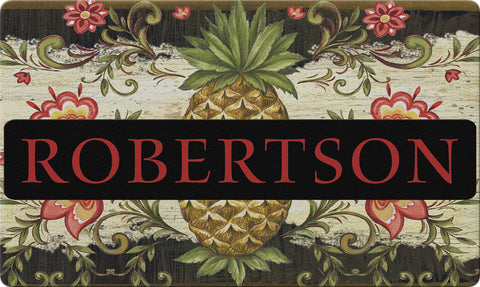 Pineapple & Scrolls Personalized Text Doormat Example of Personalization Custom Product Image